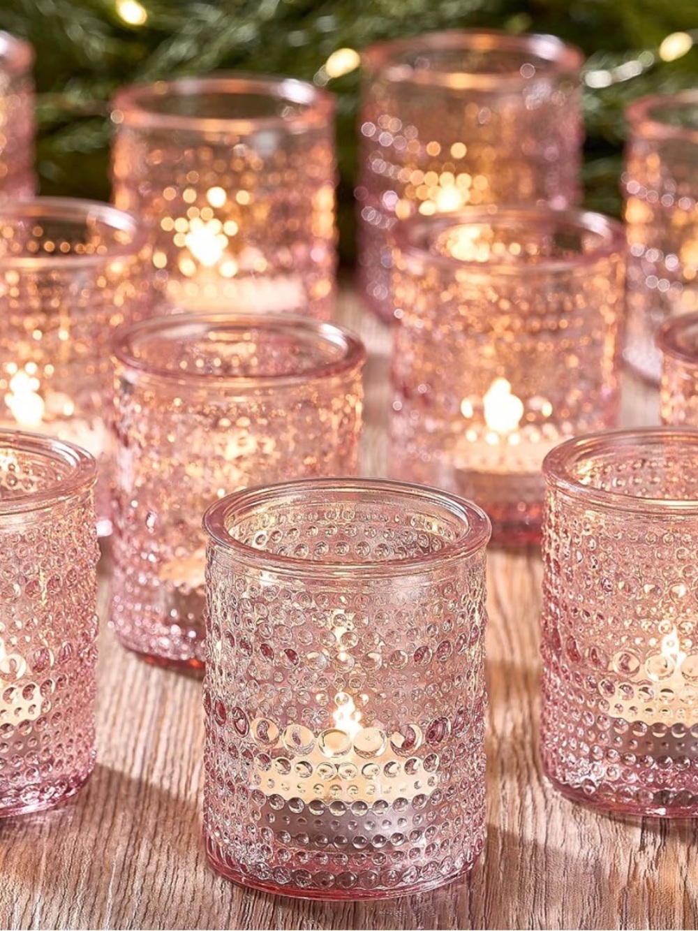 24 pack Pink Glass Hobnail Votive Candle Holders
